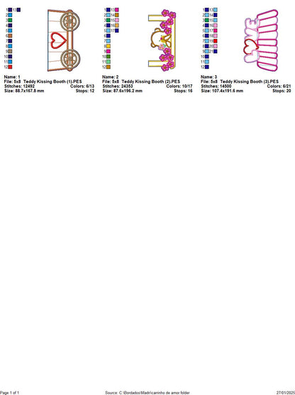 Teddy Kissing Booth Ornament - ITH Project - Machine Embroidery Design