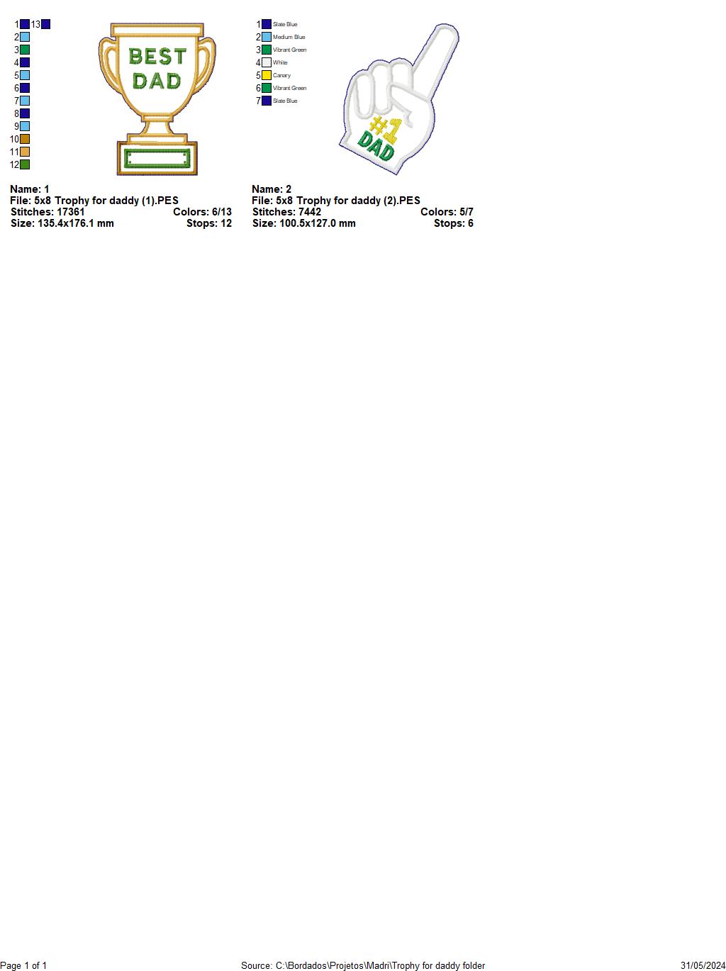 Trophy for daddy - ITH Project - Machine Embroidery Design