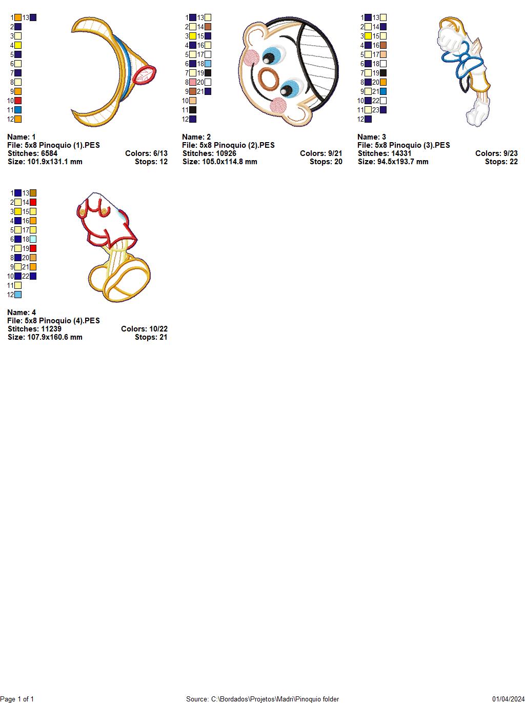 Pinocchio Doll Ornament - ITH Project - Machine Embroidery Design