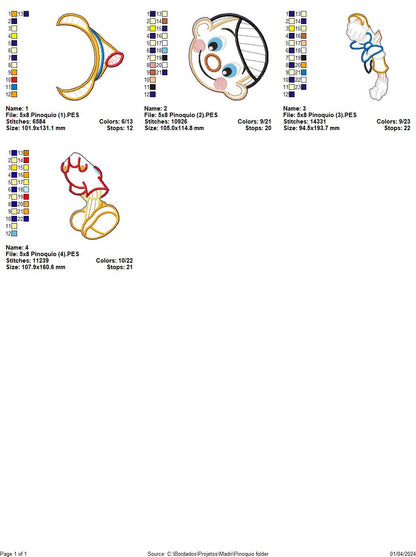 Pinocchio Doll Ornament - ITH Project - Machine Embroidery Design