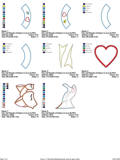 Kittens in Love Wreath - ITH Project - Machine Embroidery Design