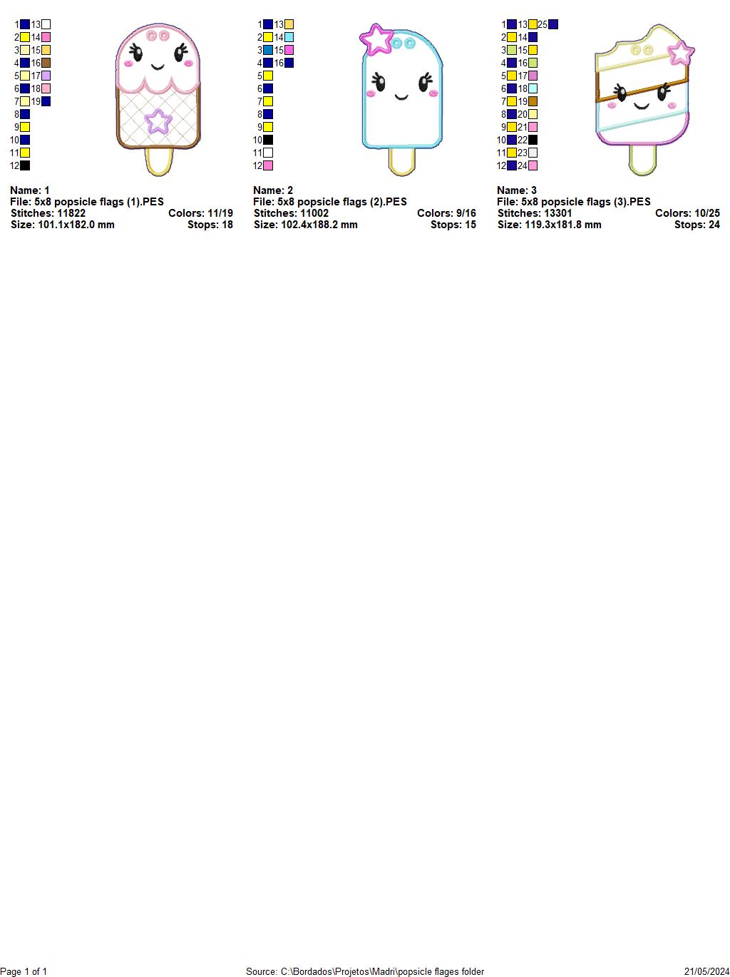 Popsicles Flags Summer - ITH Project - Machine Embroidery Design