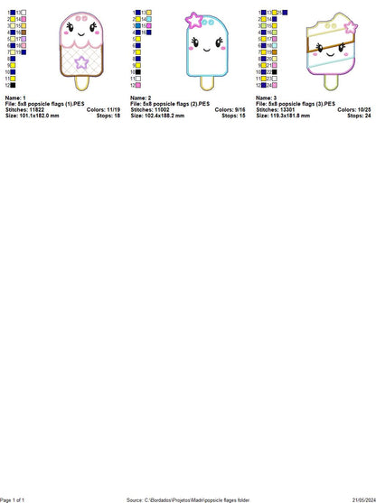 Popsicles Flags Summer - ITH Project - Machine Embroidery Design