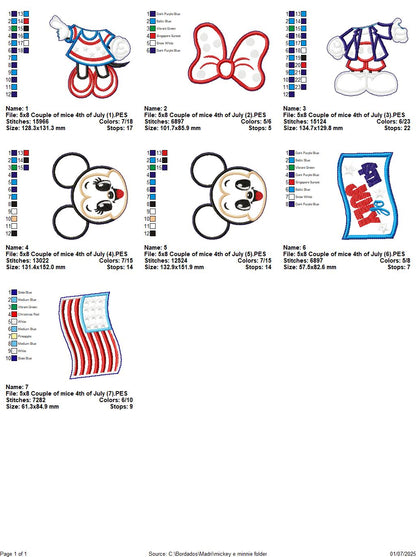 4th of July Mickey and Minie - ITH Project - Machine Embroidery Design