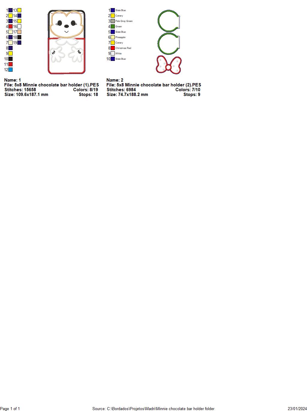 Minnie Chocolate Bar Holder - ITH Project - Machine Embroidery Design