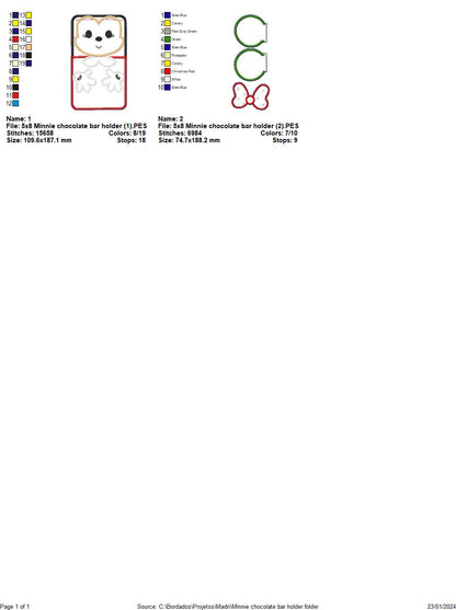 Minnie Chocolate Bar Holder - ITH Project - Machine Embroidery Design