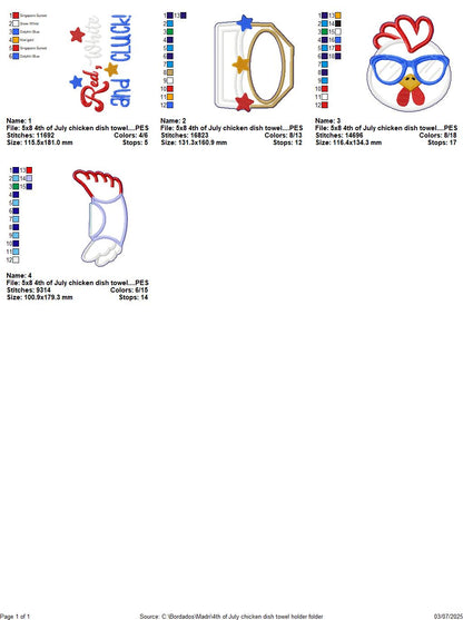 Red, White and Cluck Chicken Towel Holder – ITH Project – Machine Embroidery Design 🐔🎇