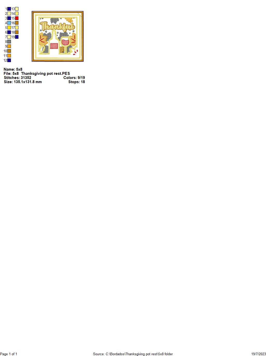 Thanksgiving Hot Pot Rest - ITH Project - Machine Embroidery Design