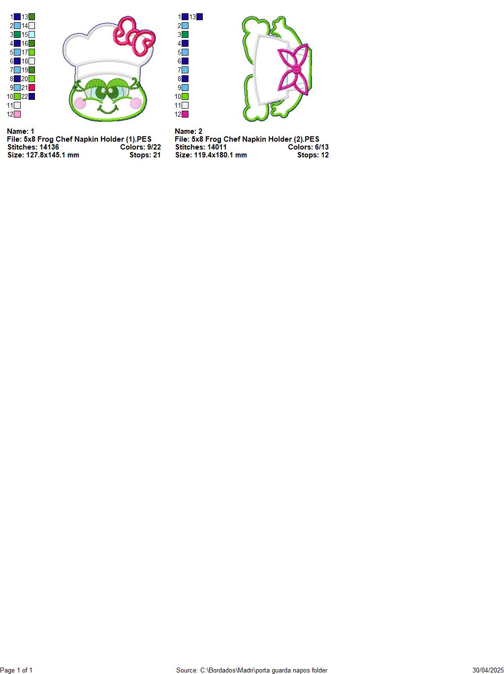 Frog Chef Napkin Holder- ITH Project - Machine Embroidery Design