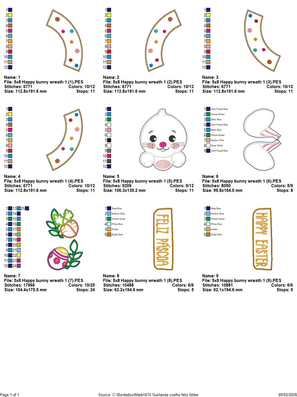 Happy Easter Bunny Wreath Spring – ITH Project – Machine Embroidery Design