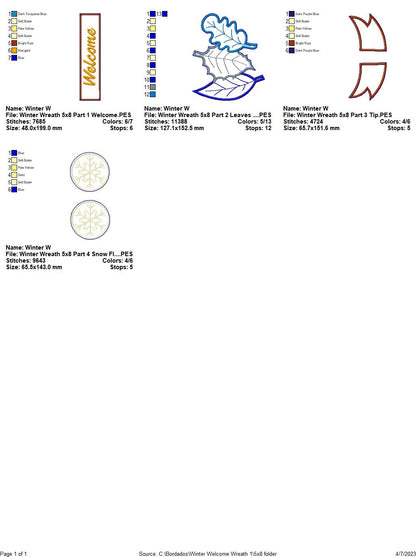 Winter Leaves Wreath - ITH Project - Machine Embroidery Design