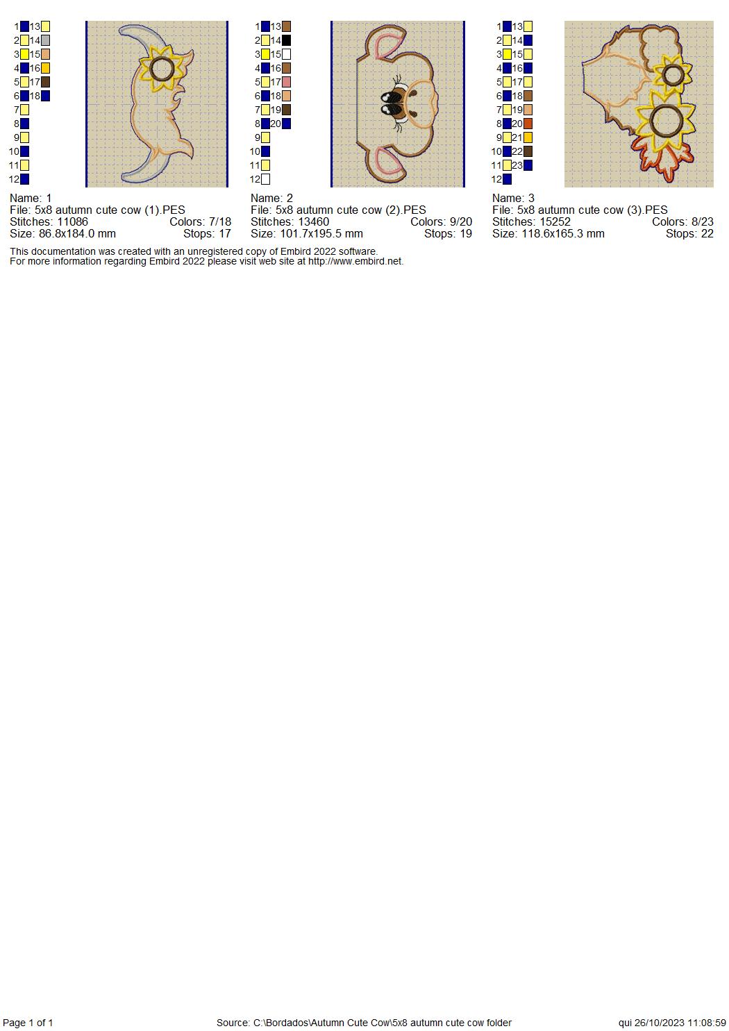 Autumn Cute Cow - ITH Project - Machine Embroidery Design