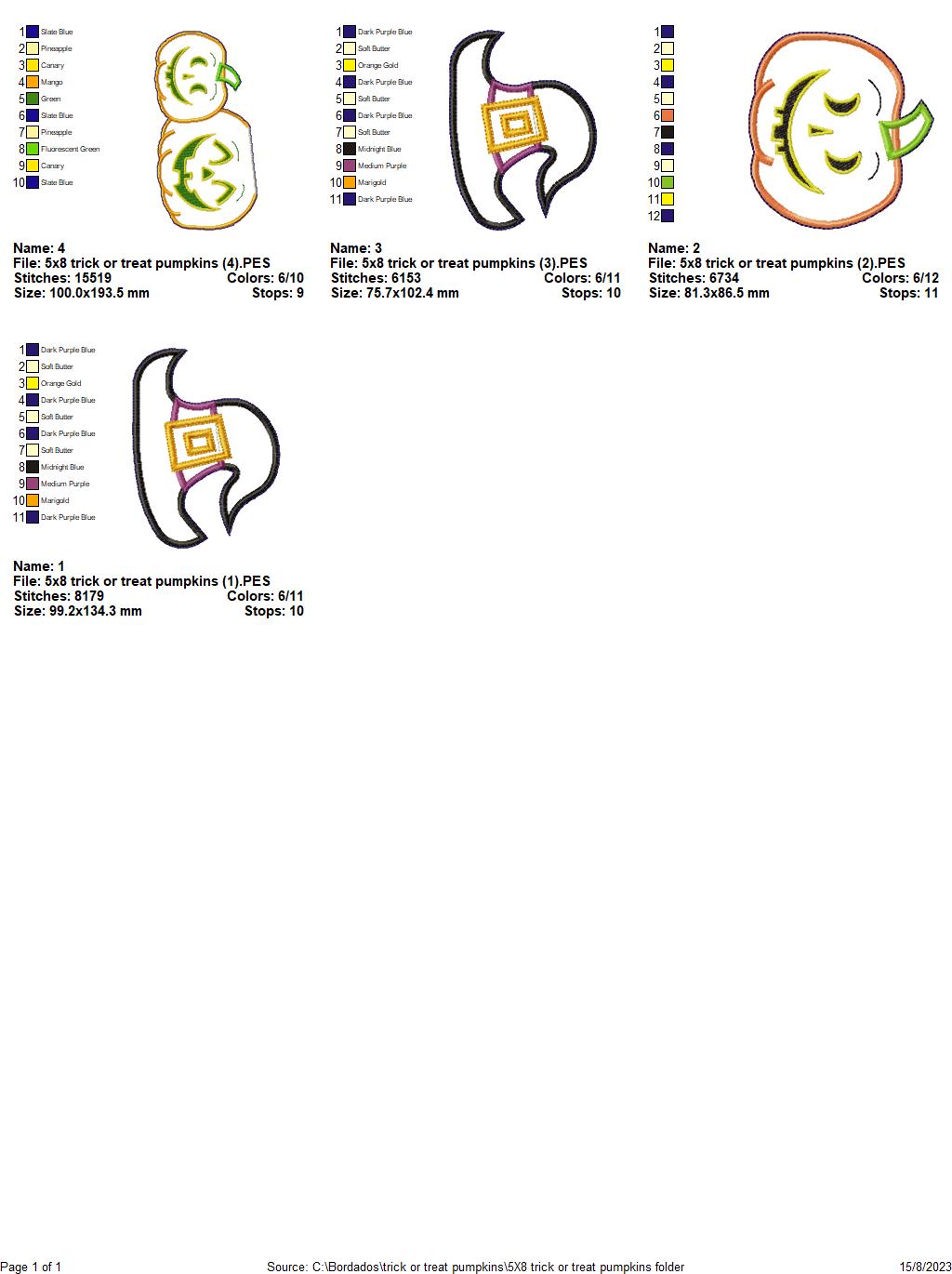 Trick or Treat Pumpkins - ITH Project - Machine Embroidery Design