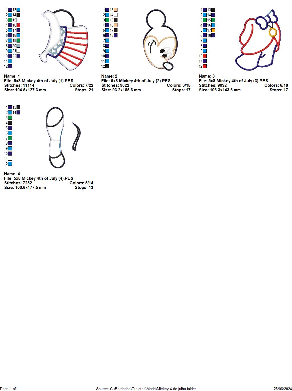 Mickey 4th of July - ITH Project - Machine Embroidery Design