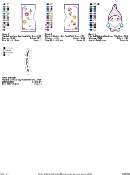 Gnome Happy Mother's Day Hanger - ITH Project - Machine Embroidery Design