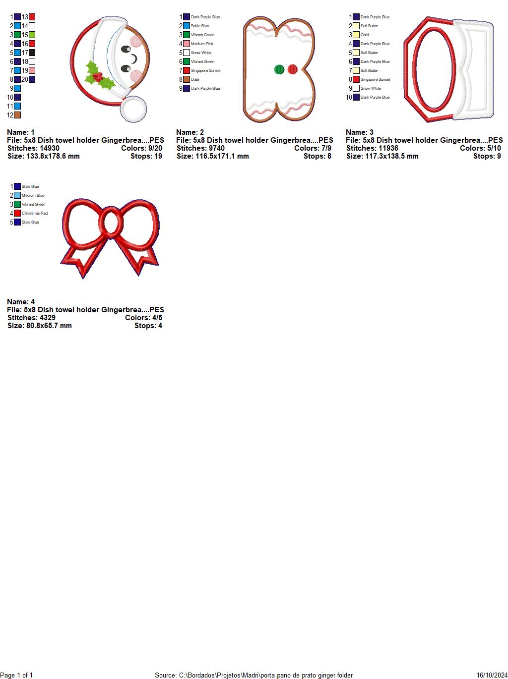 Gingerbread Dish Towel Holder  - ITH Project - Machine Embroidery Design