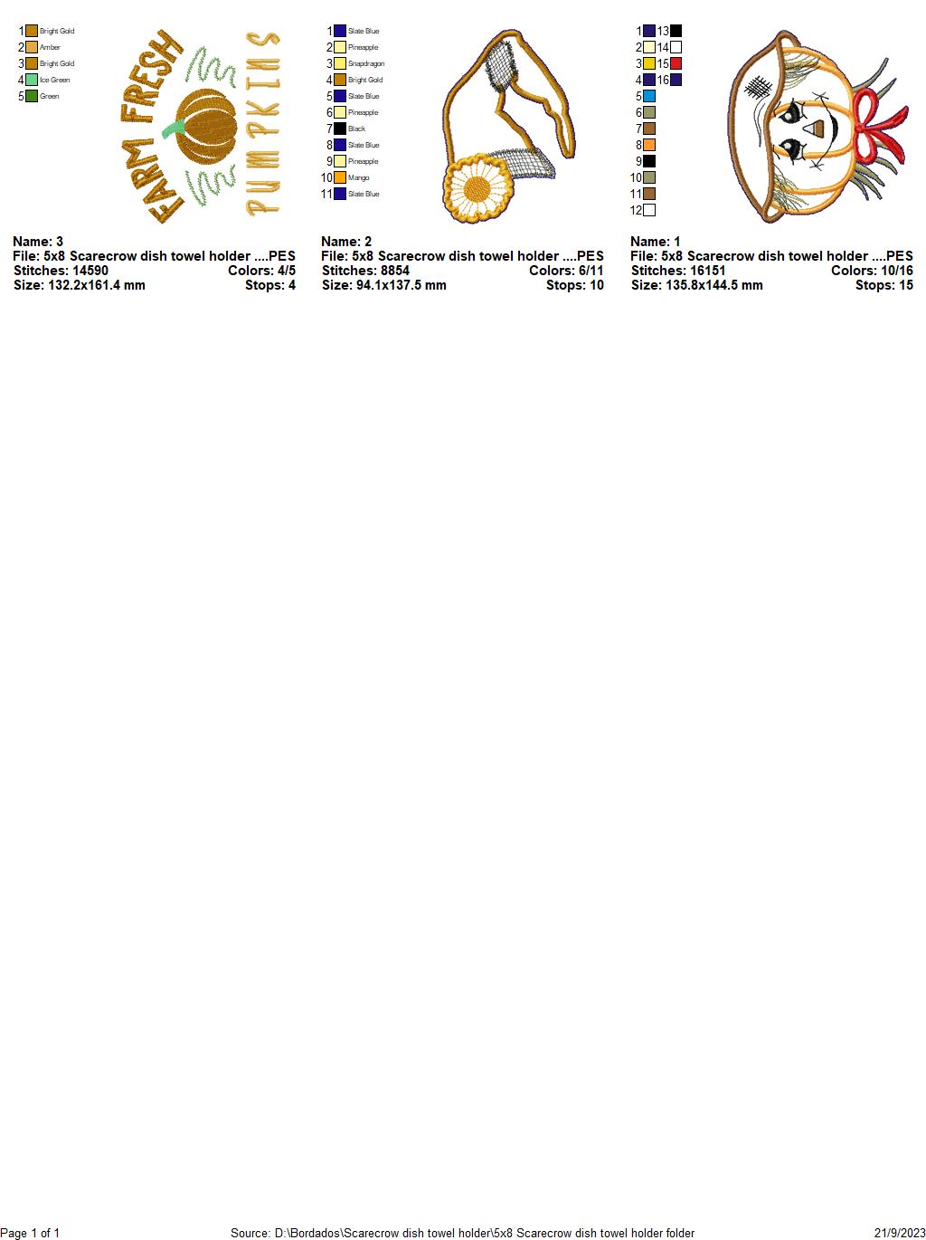 Scarecrow Dish Towel Holder - ITH Project - Machine Embroidery Design