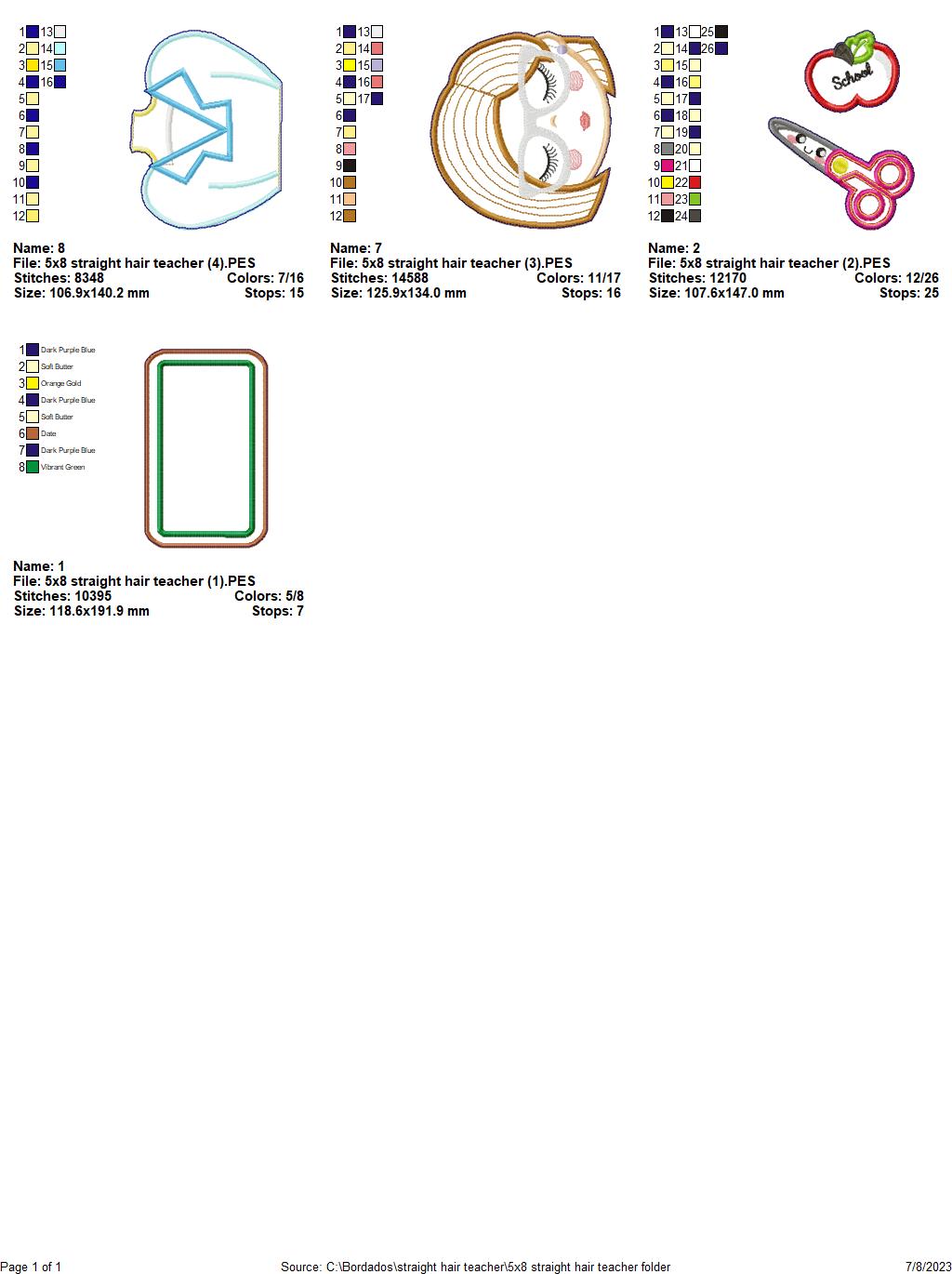 Straight Hair Teacher - ITH Project - Machine Embroidery Design