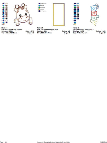 Nursery Baby Giraffe Boy - ITH Project - Machine Embroidery Design