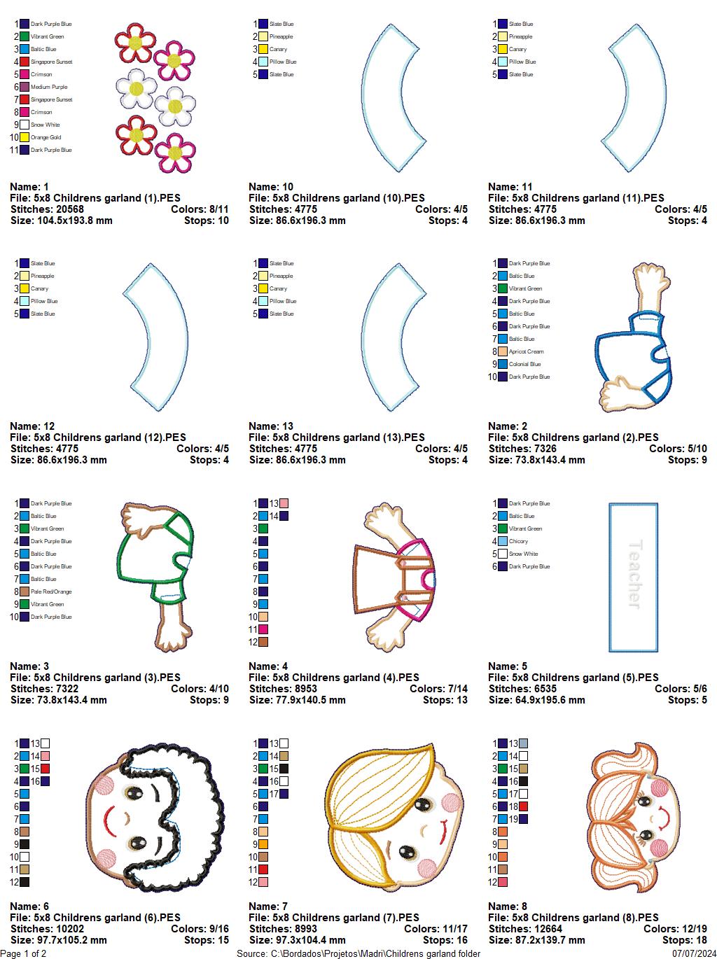 Back to School Children's Garland - ITH Project - Machine Embroidery Design
