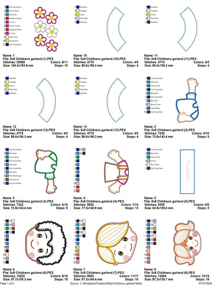 Back to School Children's Garland - ITH Project - Machine Embroidery Design