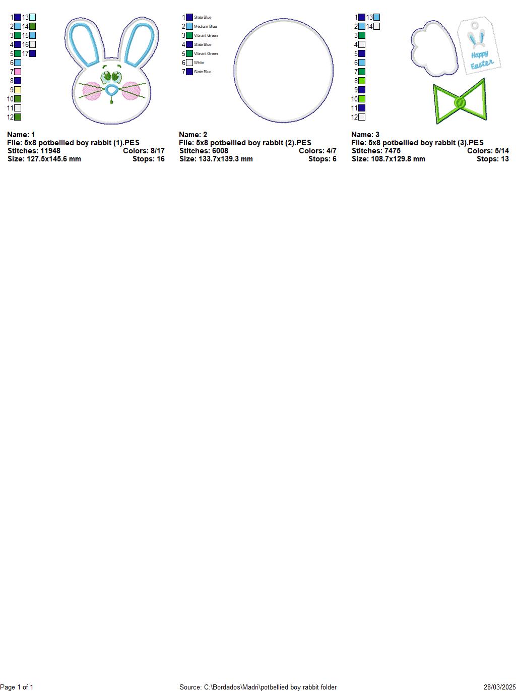 Potbellied Boy Rabbit  - ITH Project - Machine Embroidery Design