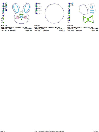 Potbellied Boy Rabbit  - ITH Project - Machine Embroidery Design