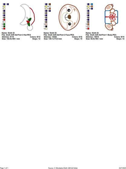 Christmas Sloth Holding a Gift - ITH Project - Machine Embroidery Design