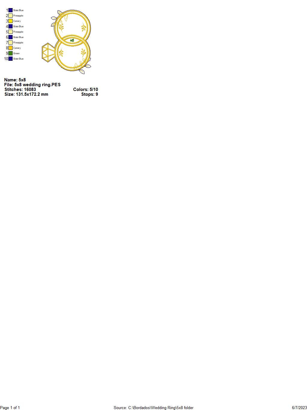 Wedding Day Rings Ornament - ITH Project - Machine Embroidery Design