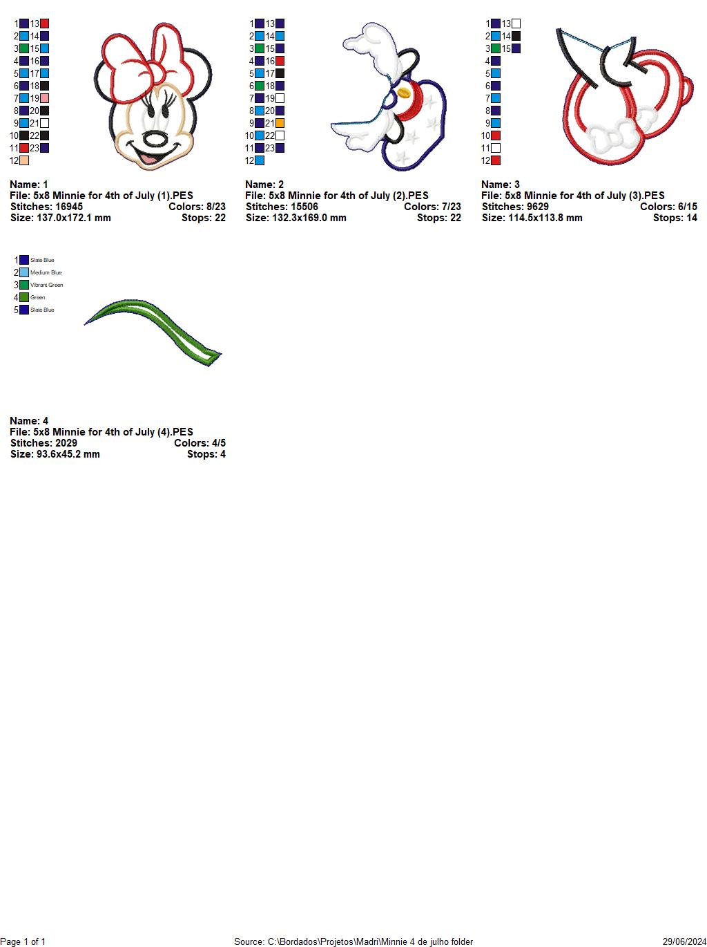 Minnie 4th of July - ITH Project - Machine Embroidery Design