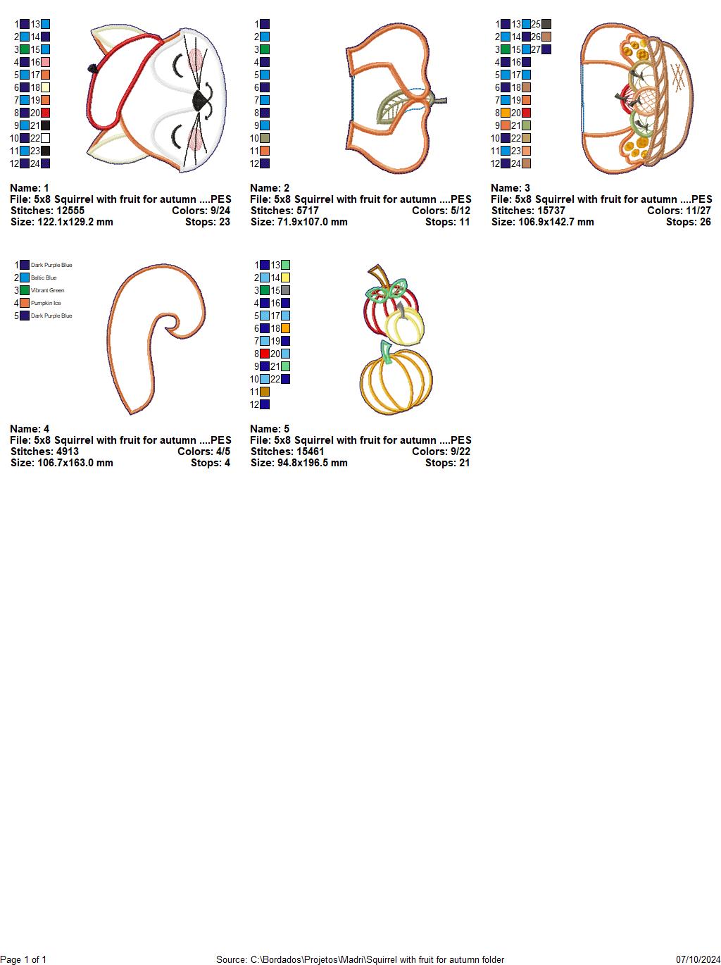 Squirrel with Fruits Autumn - ITH Project - Machine Embroidery Design