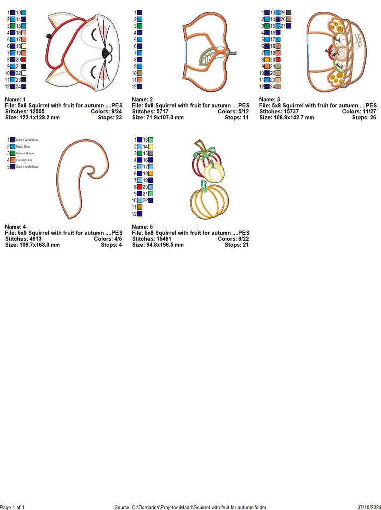 Squirrel with Fruits Autumn - ITH Project - Machine Embroidery Design