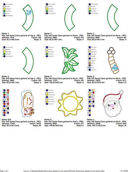 Tropical Santa Claus Christmas Wreath - ITH Project - Machine Embroidery Design