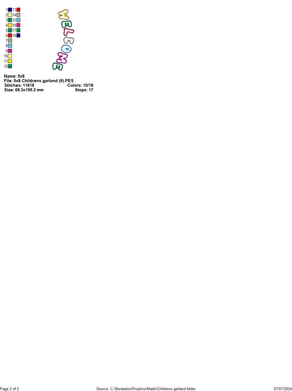 Back to School Children's Garland - ITH Project - Machine Embroidery Design