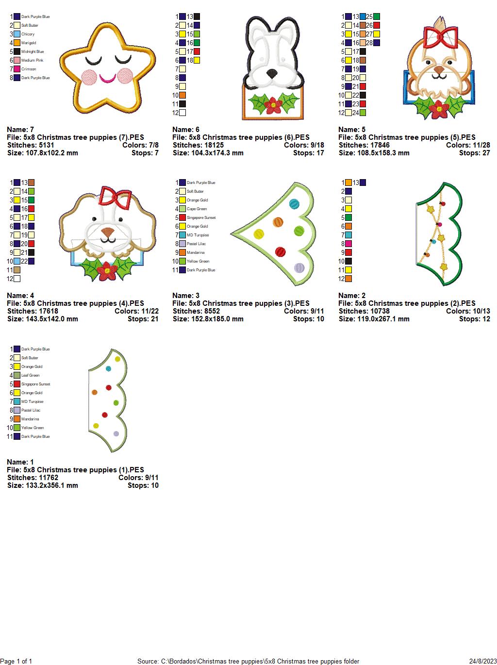 Christmas Tree Puppies - ITH Project - Machine Embroidery Design