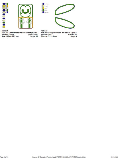 Goofy Chocolate Bar Holder - ITH Project - Machine Embroidery Design