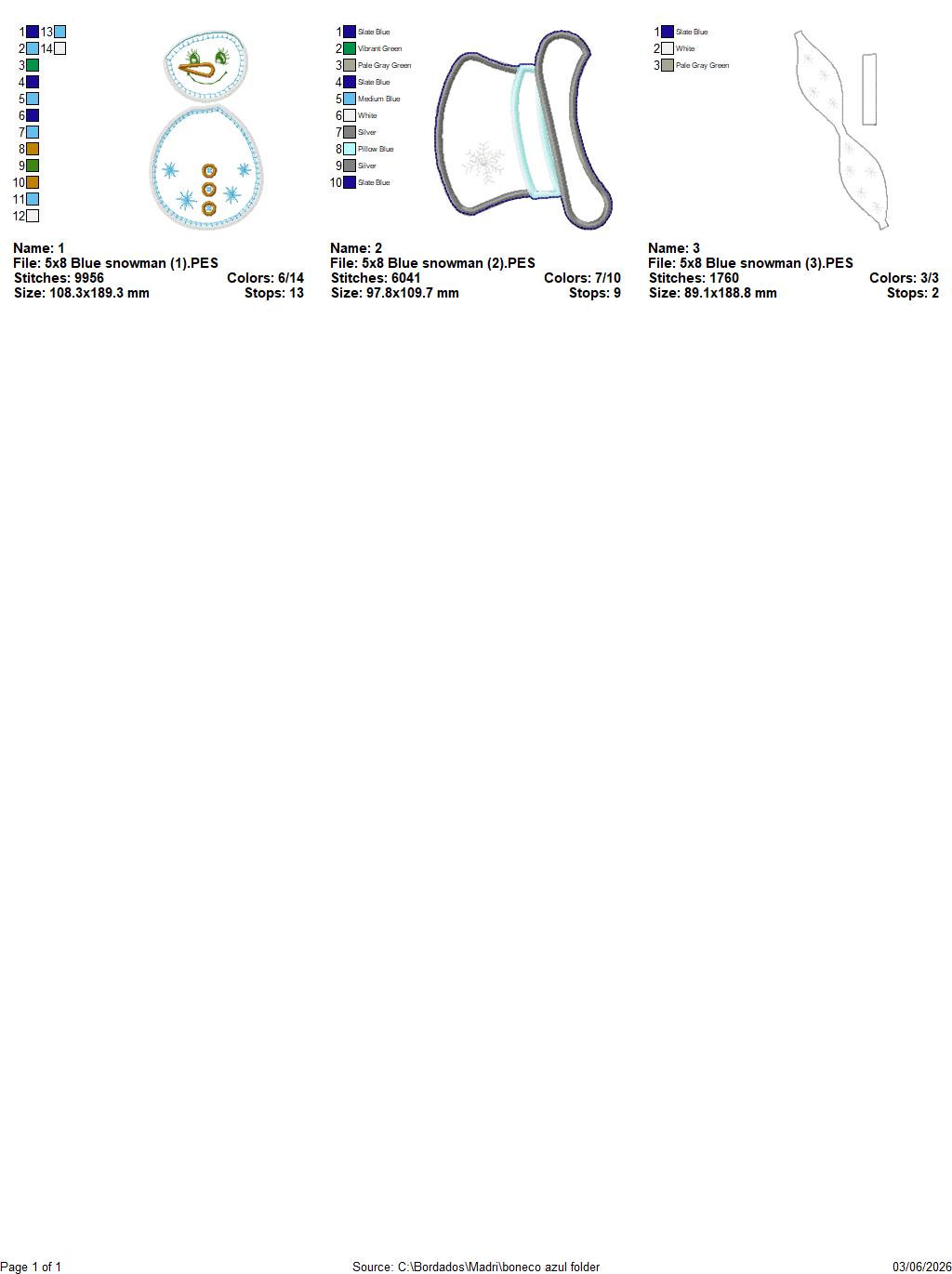 Blue Snowman – ITH Project – Machine Embroidery Design