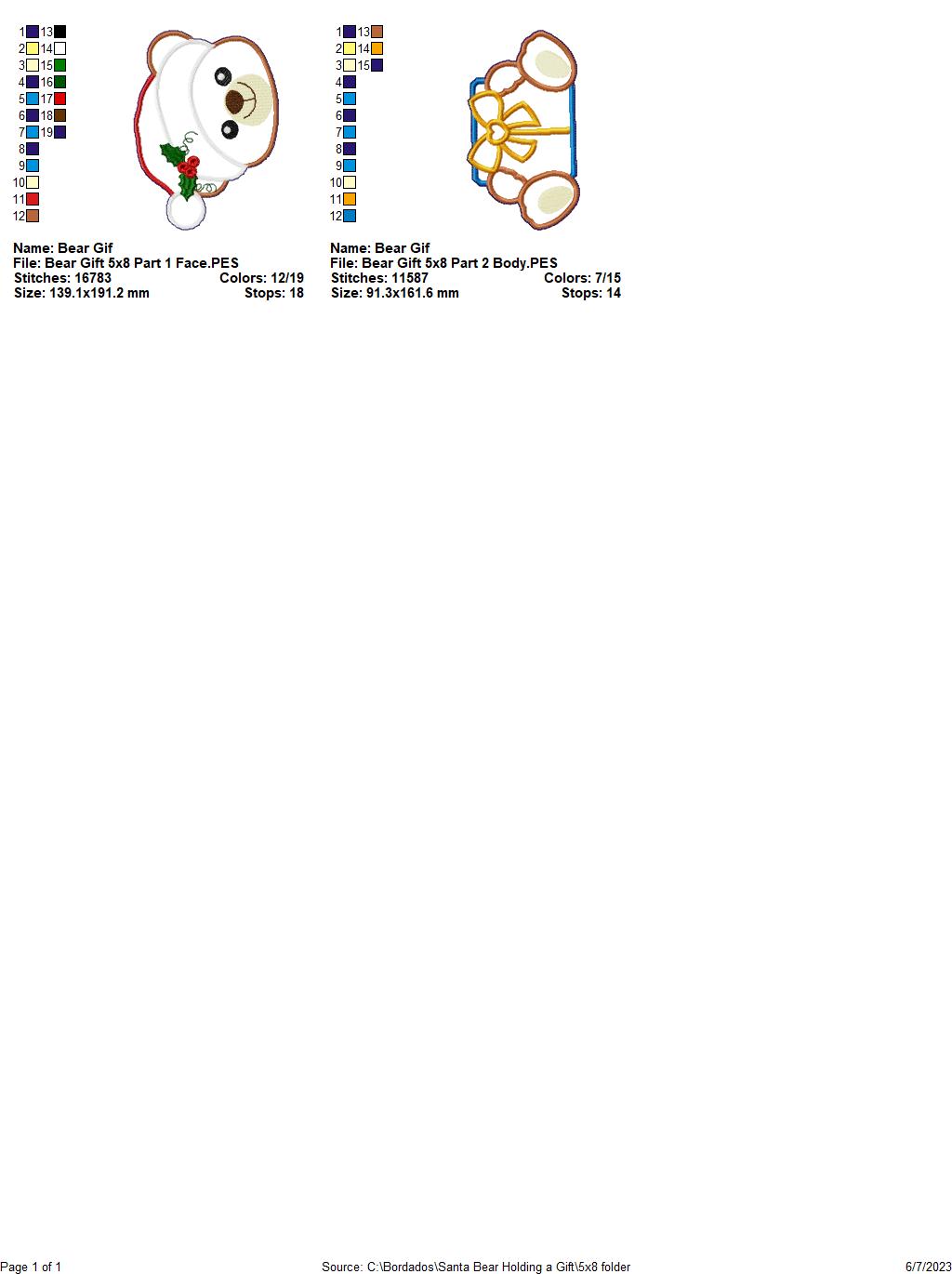 Christmas Bear Holding a Gift - ITH Project - Machine Embroidery Design