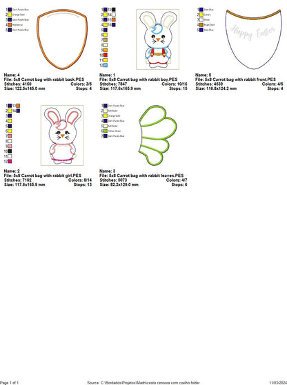 Carrot Bag with Rabbit - ITH Project - Machine Embroidery Design