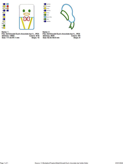 Donald Duck Chocolate Bar Holder - ITH Project - Machine Embroidery Design