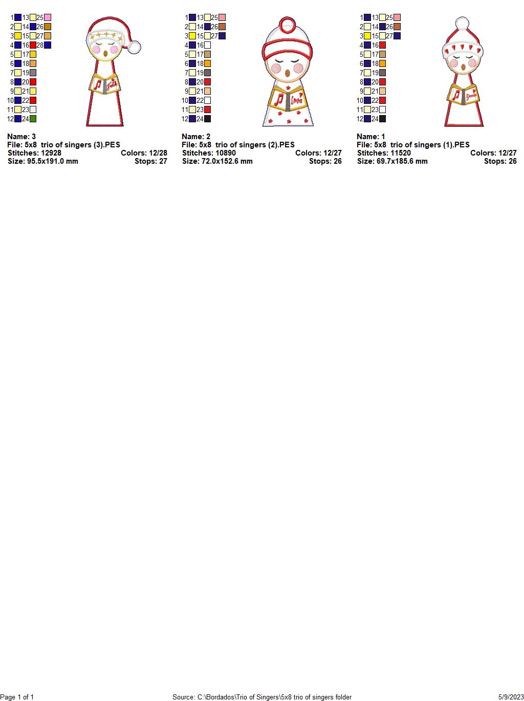 Trio of Christmas Singers - ITH Project - Machine Embroidery Design