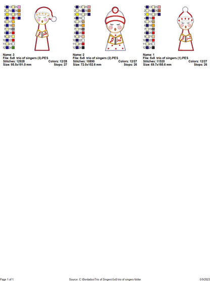 Trio of Christmas Singers - ITH Project - Machine Embroidery Design