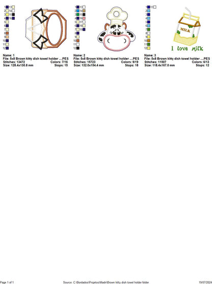 Brown Cow Dish Towel Holder  - ITH Project - Machine Embroidery Design