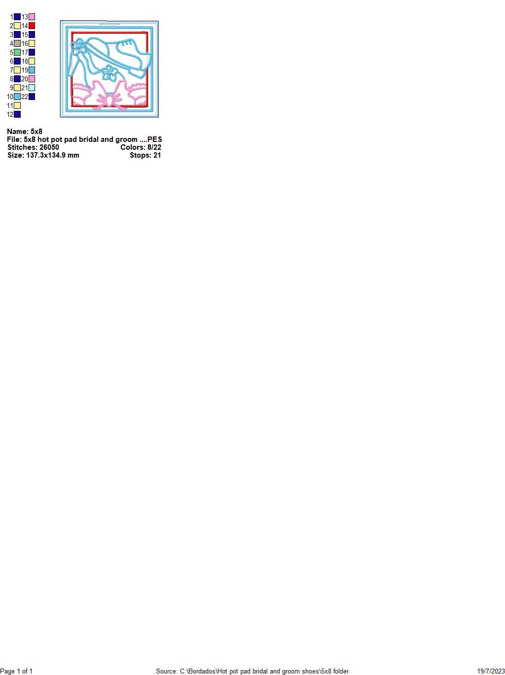 Bridal and Groom Shoes Hot Pot Rest - ITH Project - Machine Embroidery Design