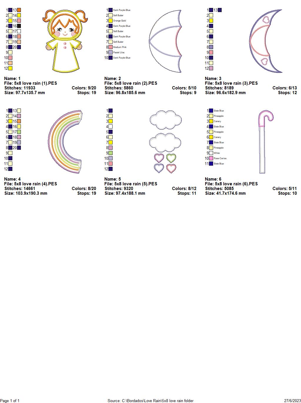 Raining Love Nursery Door Ornament - ITH Project - Machine Embroidery Design