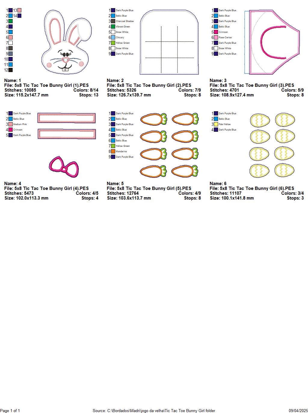 Tic-tac-toe Bunny Girl - ITH Project - Machine Embroidery Design