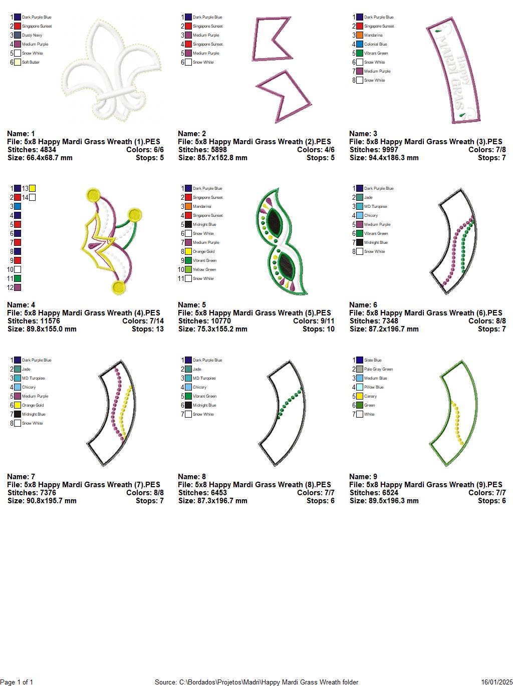 Mardi Gras Wreath - ITH Project - Machine Embroidery Design