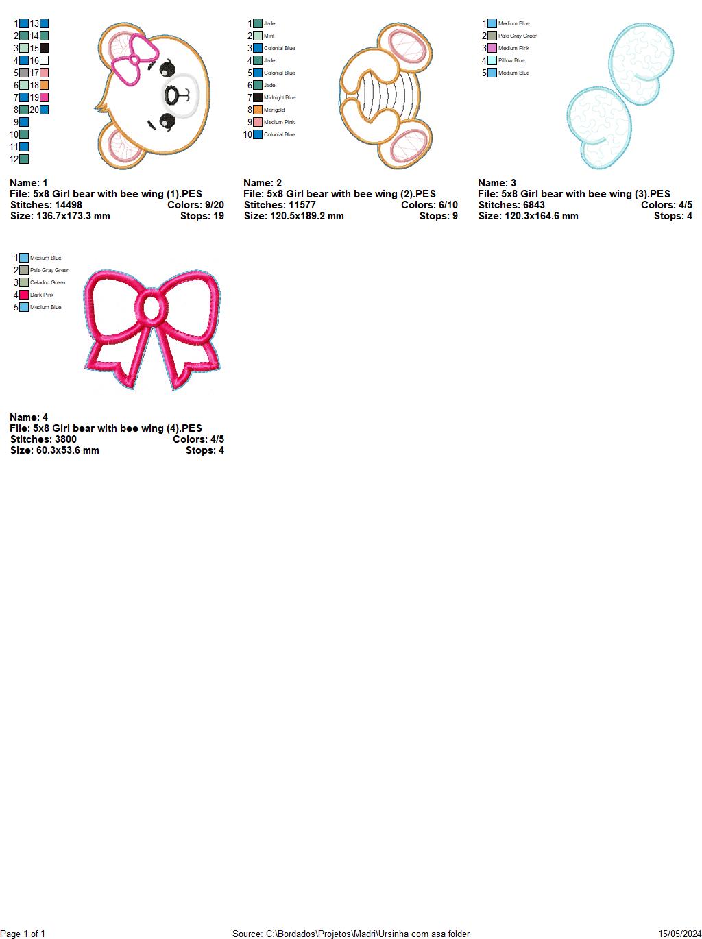 Girl Bear with Bee Wing - ITH Project - Machine Embroidery Design