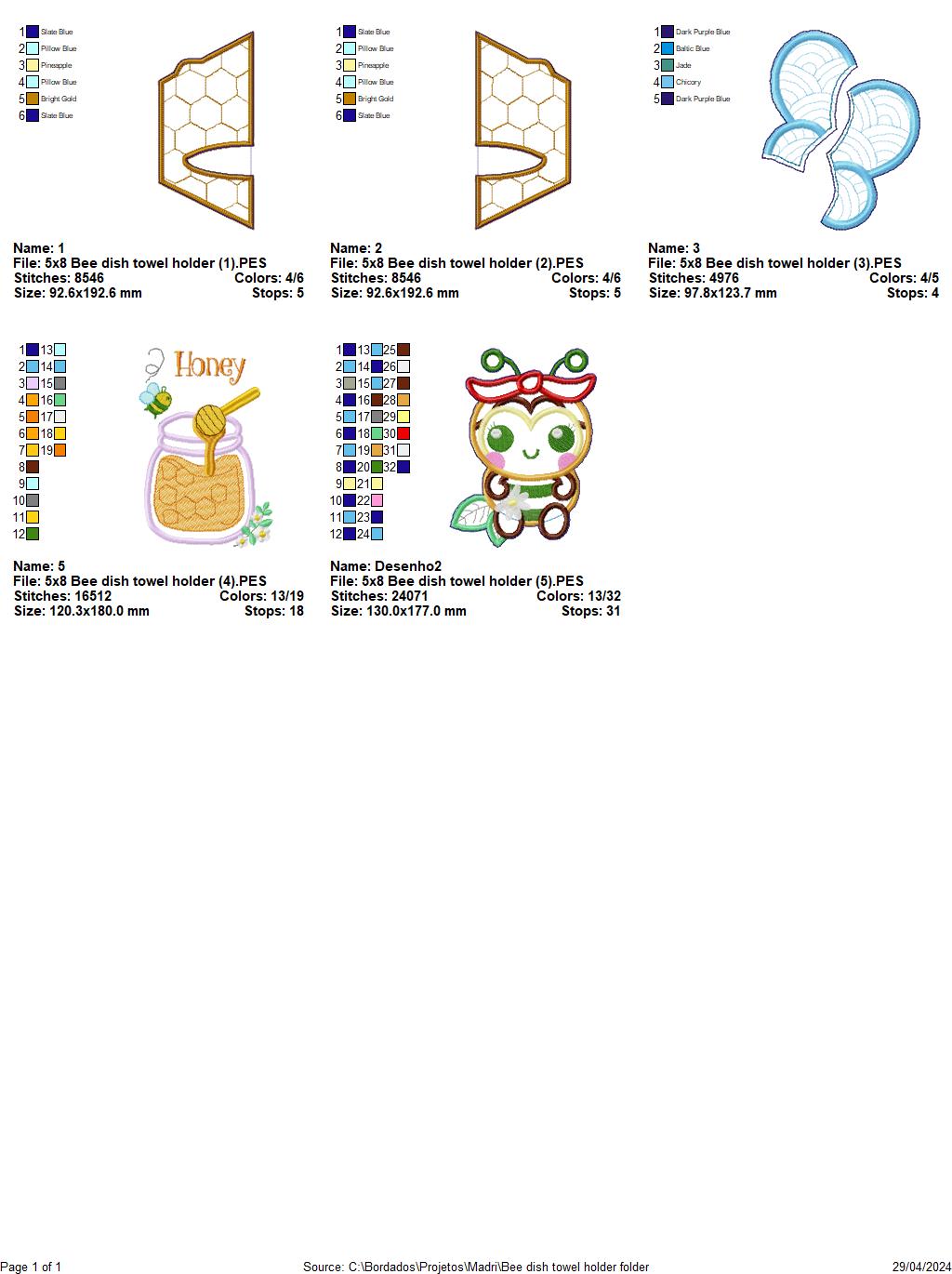 Bee dish towel holder - ITH Project - Machine Embroidery Design