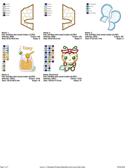 Bee dish towel holder - ITH Project - Machine Embroidery Design